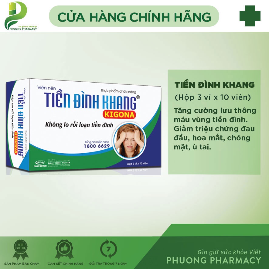 Tiền Đình Khang hỗ trợ giảm rối loạn tiền đình, chóng mặt, đau đầu, hoạt huyết - Hộp 30 viên