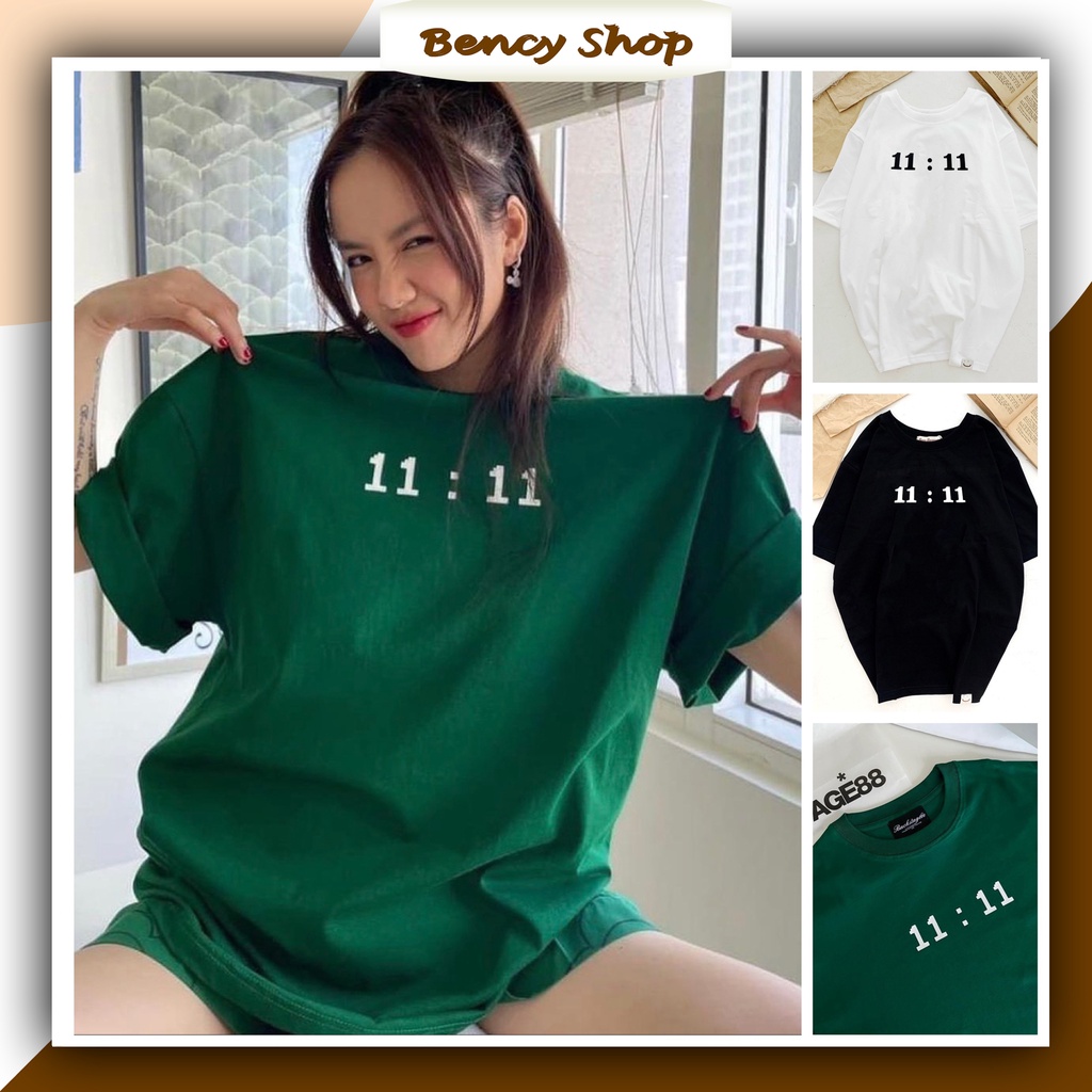 Áo thun 11:11 màu xanh lá và đen chất liệu 100% thun cotton