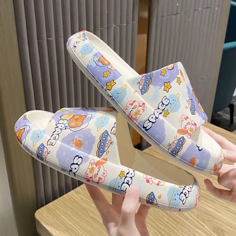 Dép Quai Ngang Đế Dày Họa Tiết Graffiti Dễ Thương Cho Nữ