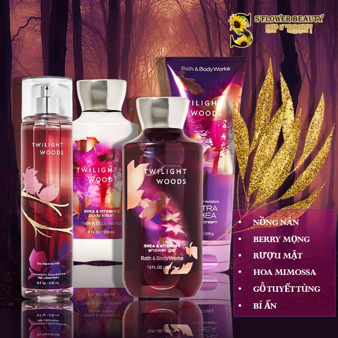 TWILIGHT WOODS | Bộ Sản PhẩmTắm  Dưỡng Xịt Thơm Mịn Da Lưu Hương Toàn Thân Bath & Body Works