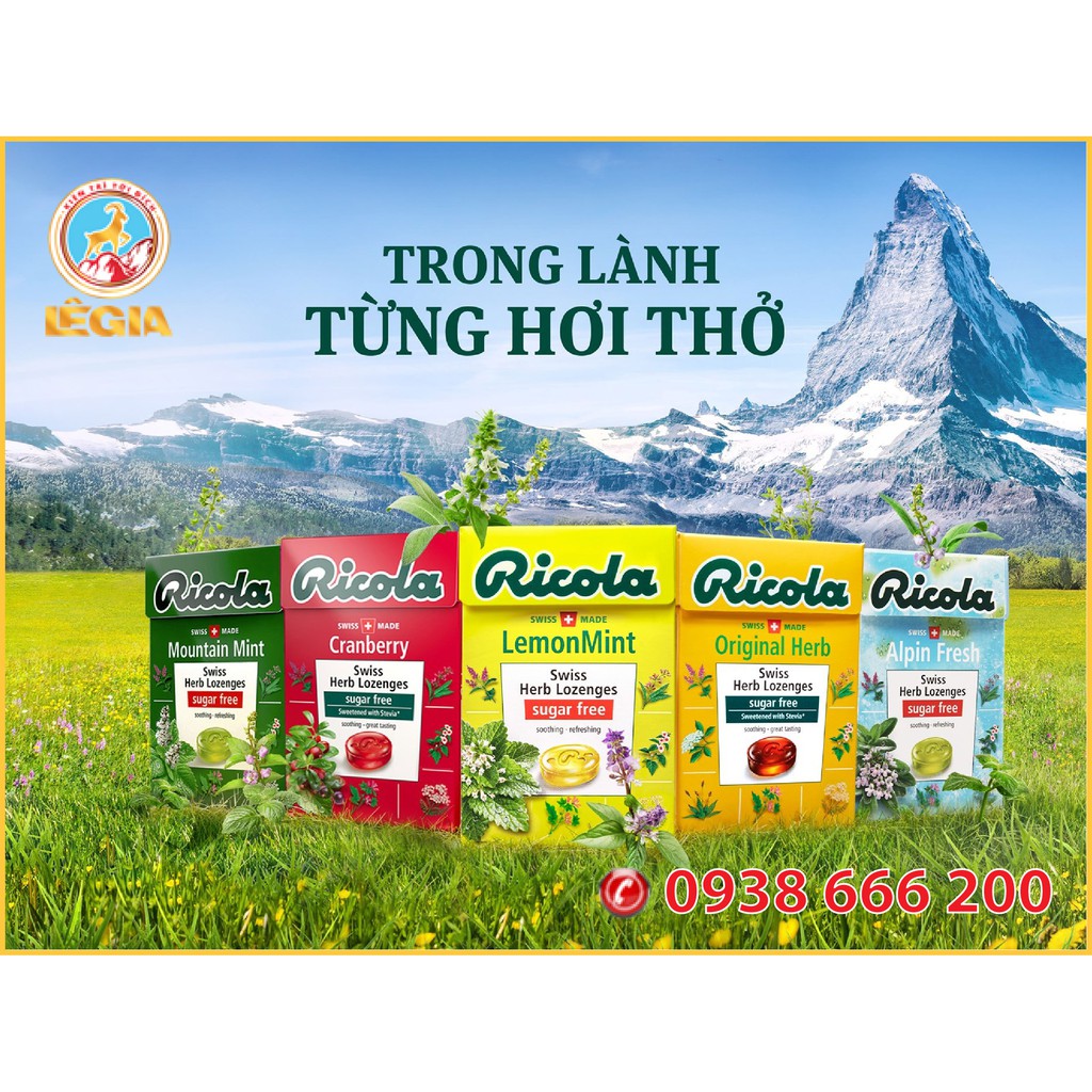 KẸO THẢO MỘC KHÔNG ĐƯỜNG ALPIN FRESH RICOLA 40G - RICOLA SUGAR FREE ALPIN FRESH