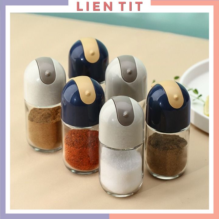 Hũ đựng gia vị thủy tinh nắp bật tự động, lọ đựng gia vị đẹp, chống ẩm