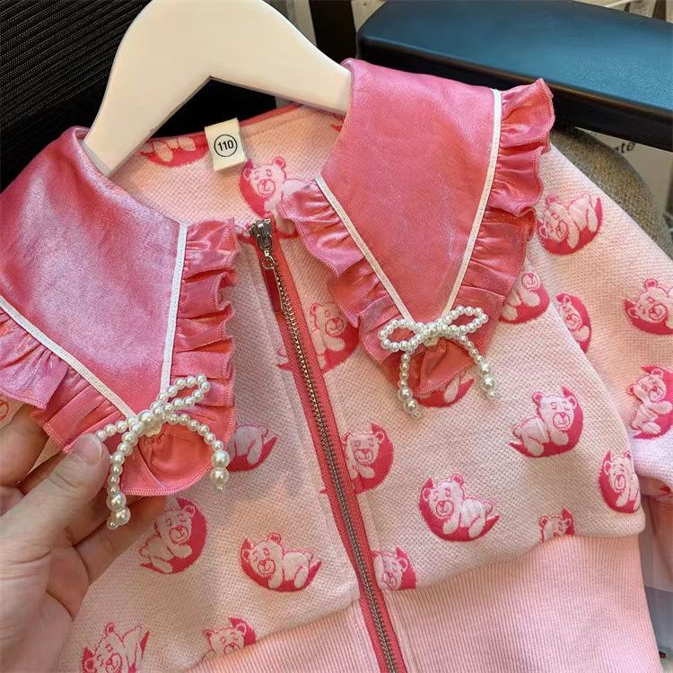 Bộ Áo Khoác Tay Dài Kèm Quần Dài Phong Cách Phương Tây Thời Trang Mùa Thu Cho Bé Gái