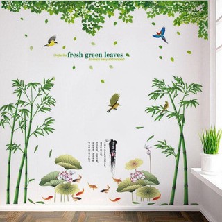 decal dán tường combo 3 mẫu sang chảnh tán lá lớn , cây trúc, sen cỡ lớn