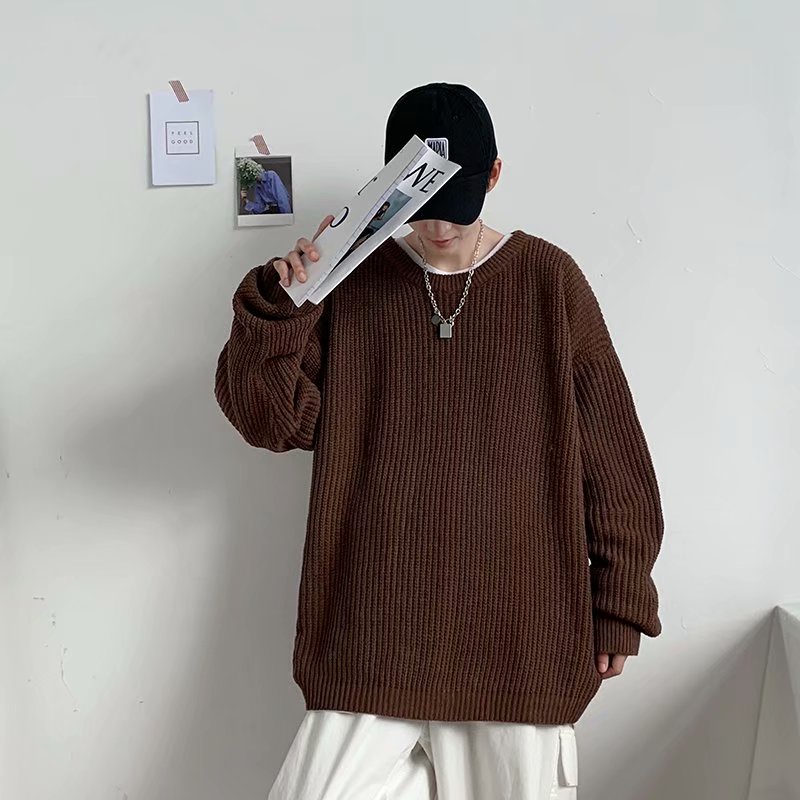 【8 màu】Áo len nam tay dài cổ tròn màu trơn phong cách thời trang Hàn Quốc cho simple bigsize áo sweater form rộng unisex fashion sweater