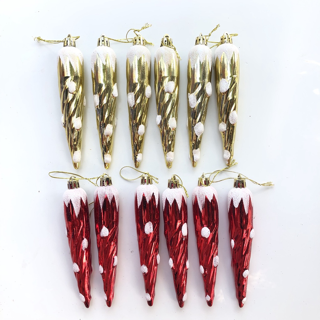 Combo 6 châu quả ớt phủ nhũ lấp lánh treo cây thông Noel trang trí vòng nguyệt quế giáng sinh