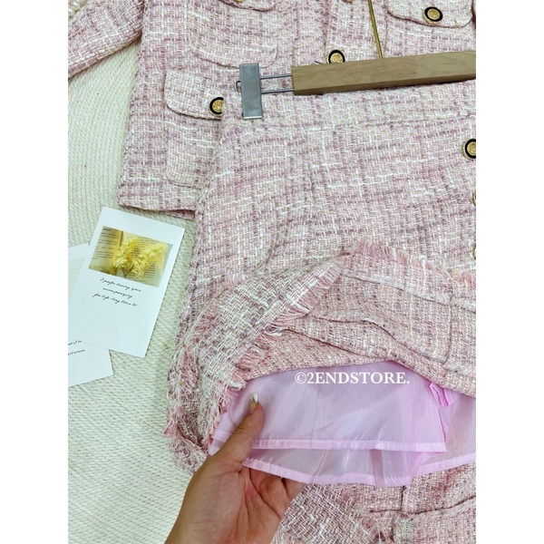 2END Set bộ dạ tweed nữ tặng kèm nơ đá