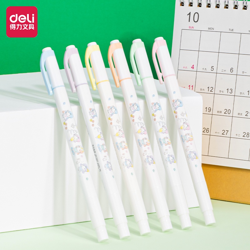 Bộ 6 Bút Bắt Sáng Hai Mặt Màu Macaron Hoạt Hình Dễ Thương