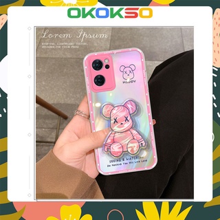 OPPO phone case Reno7pro,Reno6 5G,Reno6pro,Reno5,Reno5pro,Transparent Laser Bear with Stand