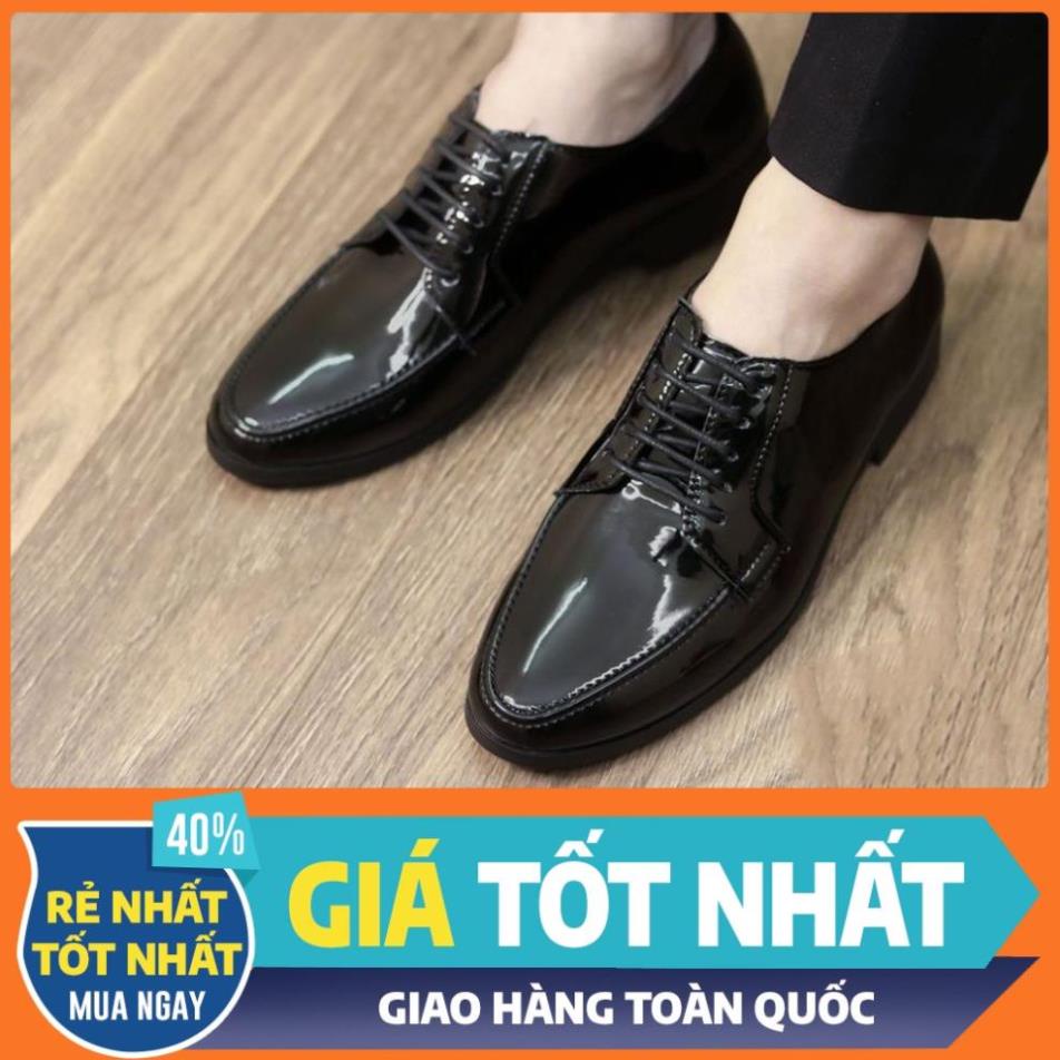 🖋 Giày tây nam | Da Bóng Buộc Dây | Tăng chiều cao 4cm - đế cao su khâu đế chắc chắn. ,