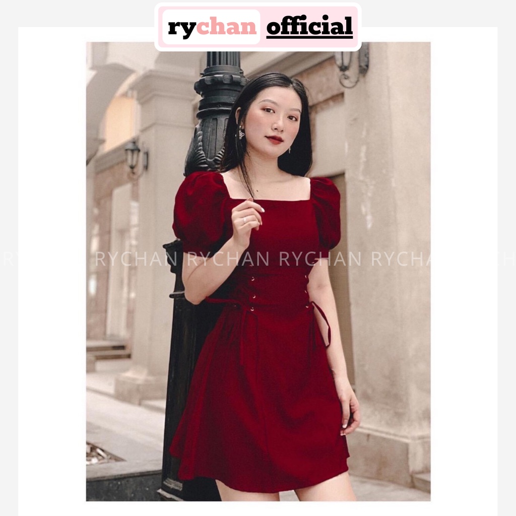 Đầm Xòe Đan Eo Cổ Vuông 3 Màu - DX933