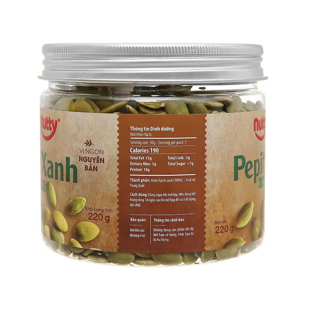 Nhân Hạt Bí Xanh Nướng Tự Nhiên Nutty Hũ 220g Giòn Thơm Ngon Bùi Dinh Dưỡng Vệ Sinh