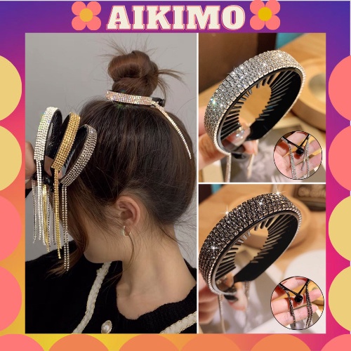Kẹp búi tóc đính đá lấp lánh cột búi tóc cao tua rua Hàn Quốc thiết kế thời trang cho nữ hottrend 2022 Aikimo KBT