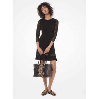 (SIZE 4US.6US) ĐẦM THUN DÀI TAY PHỐI REN ĐỤC LỖ MICHAEL KORS CHÍNH HÃNG (ĐEN) (137-K2T2)