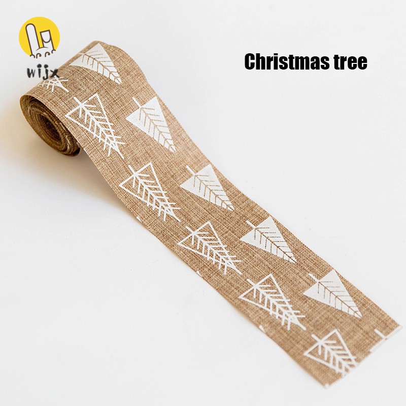 WiJx❤❤❤Summer Korean 2m Christmas Burlap Ribbon Bow Christmas Decorations Christmas Tree Snowflake Deer Ribbon Christmas