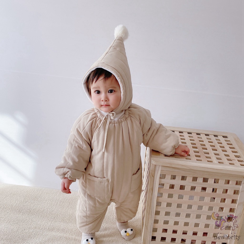 Bộ Jumpsuit Lông Xù Ấm Áp + Mũ Xinh Xắn Đáng Yêu Cho Bé