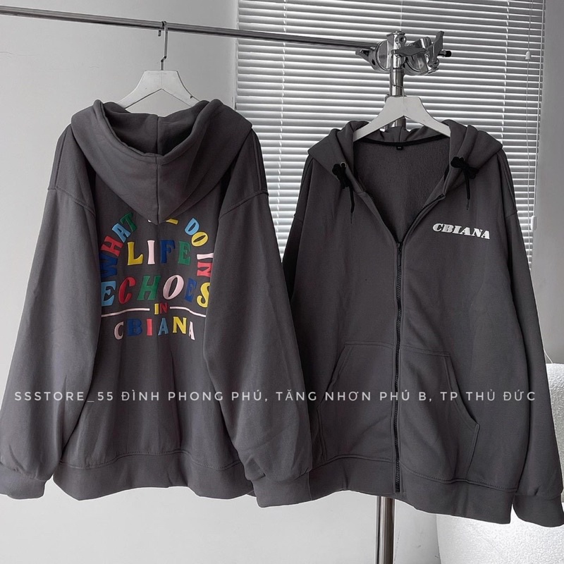 Áo Khoác khoá Kéo Chữ 7 Màu Basic Unisex Nam Nữ Form Thụng Tay Bồng Chất Nỉ Bông Cotton Màu Lông Chuột