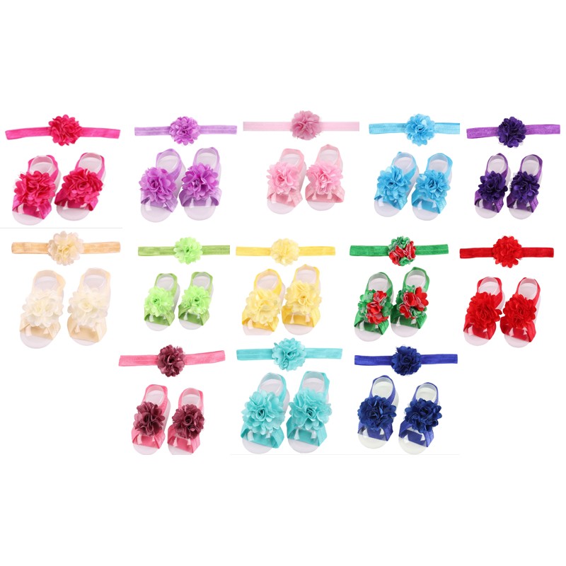 Bộ băng đô và nơ chân hình hoa nhiều màu.