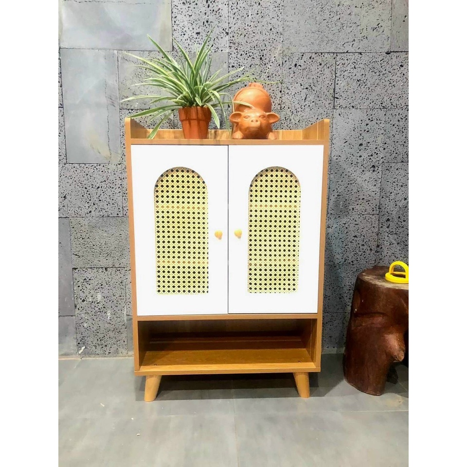 Tủ giày mây, tủ để giày thông minh 2 cánh gỗ tự nhiên phong cách cao cấp hiện đại trang trí nhà 60x30x90 TAGO ND19