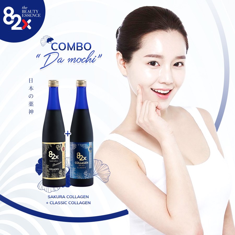 Combo Nước Uống Đẹp Da 82X gồm Collagen Sakura và Collagen Classic dạng nước đến từ Nhật Bản , chai 500ml.