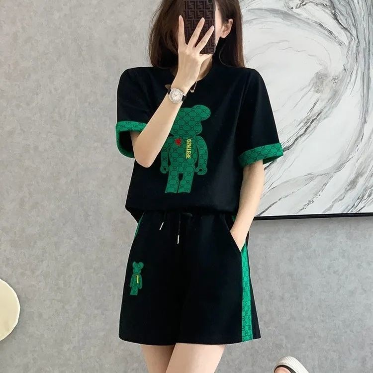Bộ Đồ Ngắn Tay Dáng Rộng In Họa Tiết Hoạt Hình Thời Trang Mùa Hè Xinh Xắn