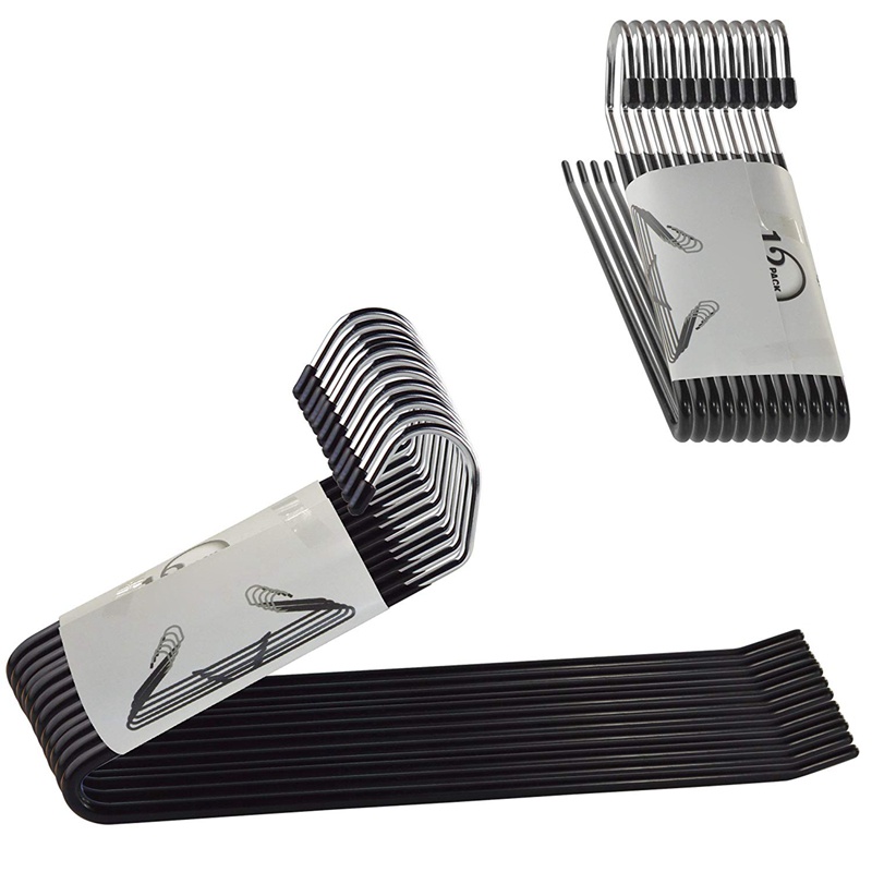 Set 10 móc treo quần dài bằng kim loại màu đen chống trượt tiện lợi cho gia đình