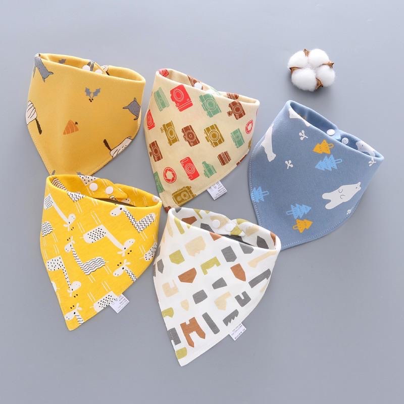 SET 5 Khăn yếm tam giác cotton hai lớp cao cấp có cúc bấm. HÀNG SẴN CAO CẤP