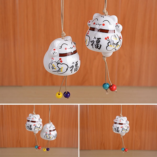 Chuông Gió Gốm Sứ Hình Mèo May Mắn Treo Trang Trí Nhà Cửa/Xe Hơi