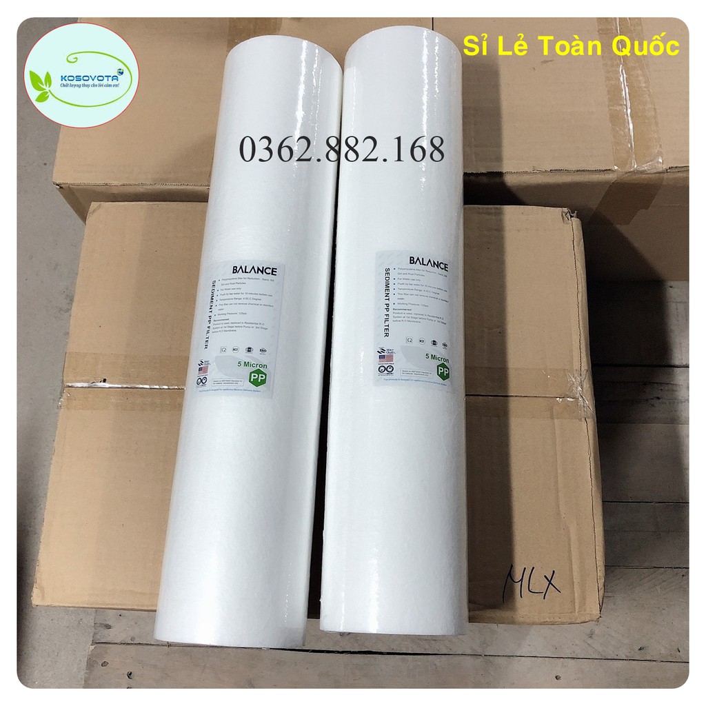 Lõi lọc PP 20 Inch Béo 5 Micron Chính Hãng, Chống Axit Ăn Mòn, Lọc Tạp Chất, Bùn, Siêu Bền