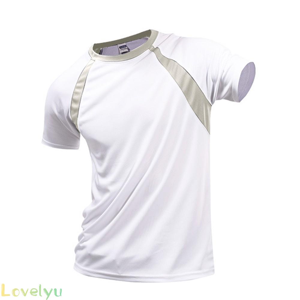【LOVELYU】Men Breathable T-Shirt Quick Dry Athletic Wicking Cool Running Gym Sports Tops 100% brand new and high quality【Good Quality】