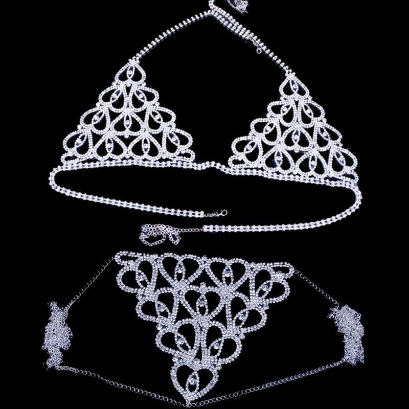 Set Áo Ngực Và Quần Lót Nữ Họa Tiết Trái Tim Đính Đá Pha Lê Quyến Rũ