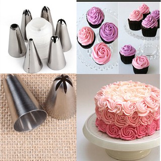 6 đui bắt kem kèm chốt Mẫu 2 Set Flower Shape Cake Nozzle Stainless Steel Decoration Decorator Cupcake ( sẵn )