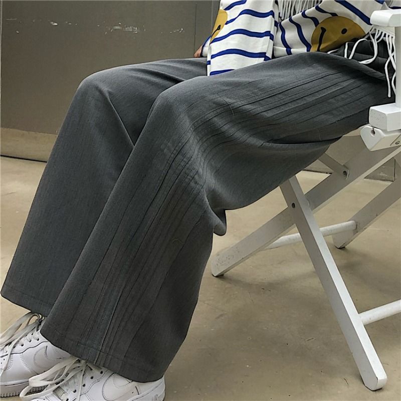 Casual sports pants women's Harajuku style new loose high waist drape frayed mopping pants autumn straight wide leg pants trend