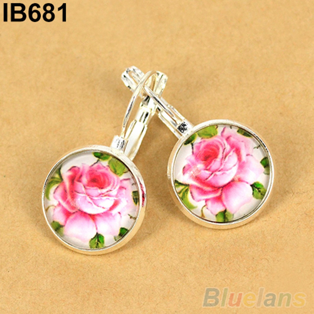 Khuyên tai mạ bạc mặt tròn họa tiết thiên hà nhiều màu sắc đa dạng