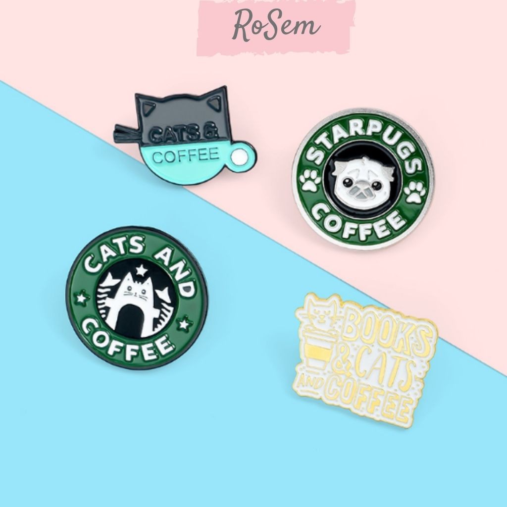 Pin cài áo, huy hiệu, ghim cài áo, mũ, balo, túi xách hình Mèo Starbucks