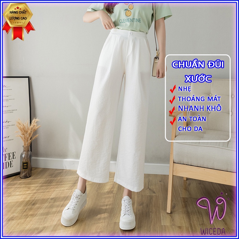 Quần ống rộng suông dài,quần culottes đũi nữ chất nhẹ thoáng mát  4 màu đen be trắng xanh ngọc WICEDA QD520.