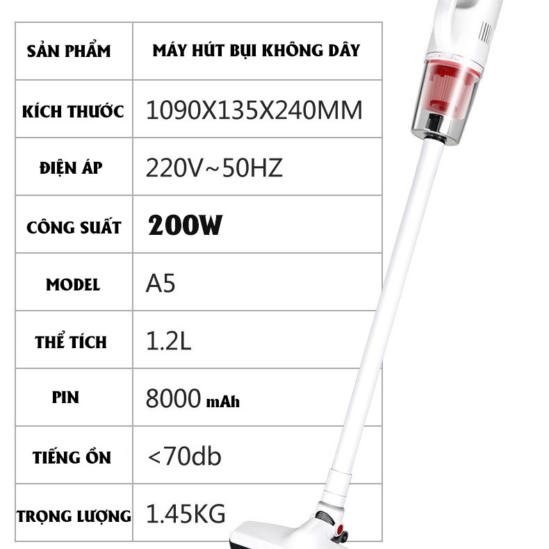 Máy hút bụi không dây cầm tay VACUUM, công suất 200W- Hút sạch mọi vị trí, vô cùng tiện lợi | BigBuy360 - bigbuy360.vn
