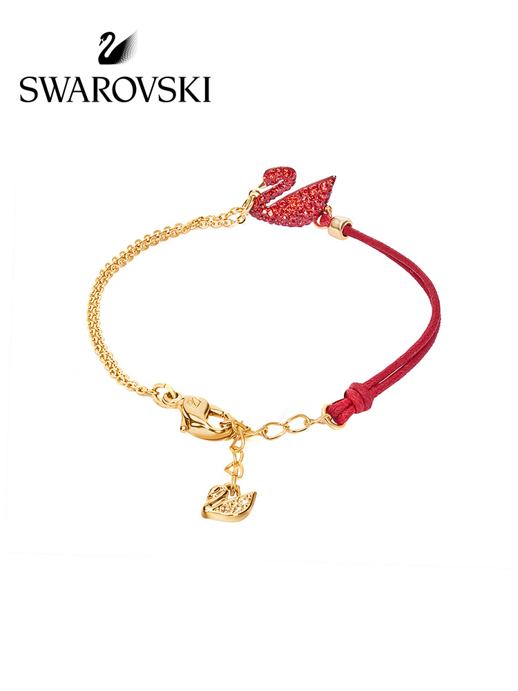 Vòng Đeo Tay Swarovski Mặt Biểu Tượng Thiên Nga Màu Đỏ Phong Cách Cổ Điển Thời Trang Cho Phụ Nữ