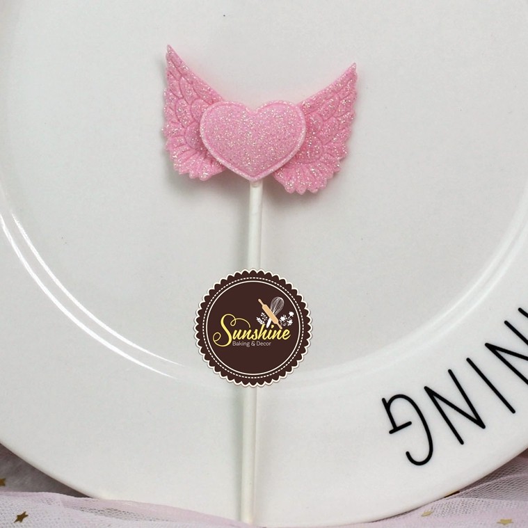 Cánh Thiên Thần Trái Tim Trang Trí Bánh Sinh Nhật Cắm Bánh Topper 5.5x10cm