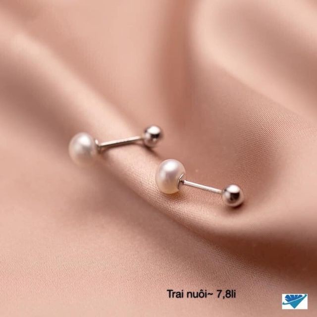 Bông tai nữ bạc chốt thằng(có zen) gắn hạt châu - Nụ bạc Bibi silver - BBS