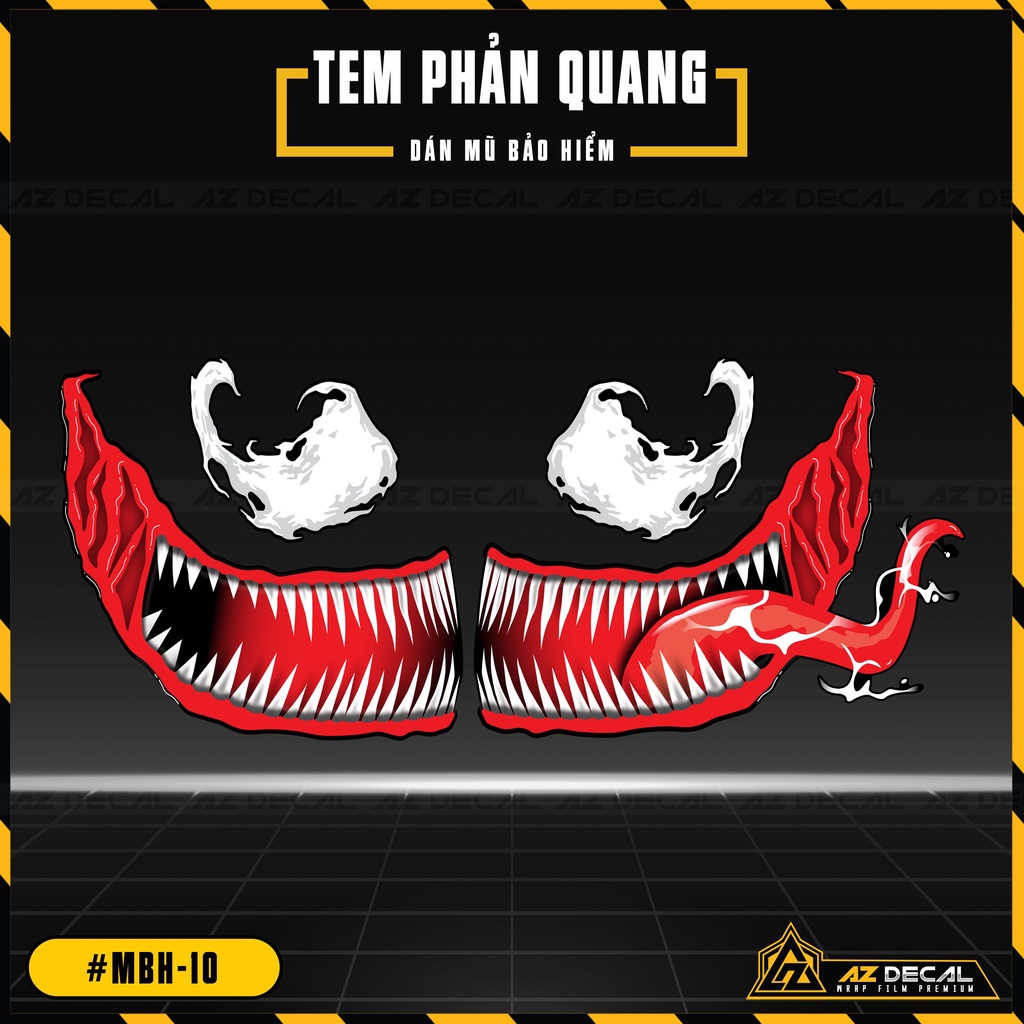 Sticker Dán Nón Bảo Hiểm Mẫu Venom Phản Quang | MBH-10 | Decal Dán Mũ Bảo Hiểm Fullface, 3/4 Trang Trí Cực Chất