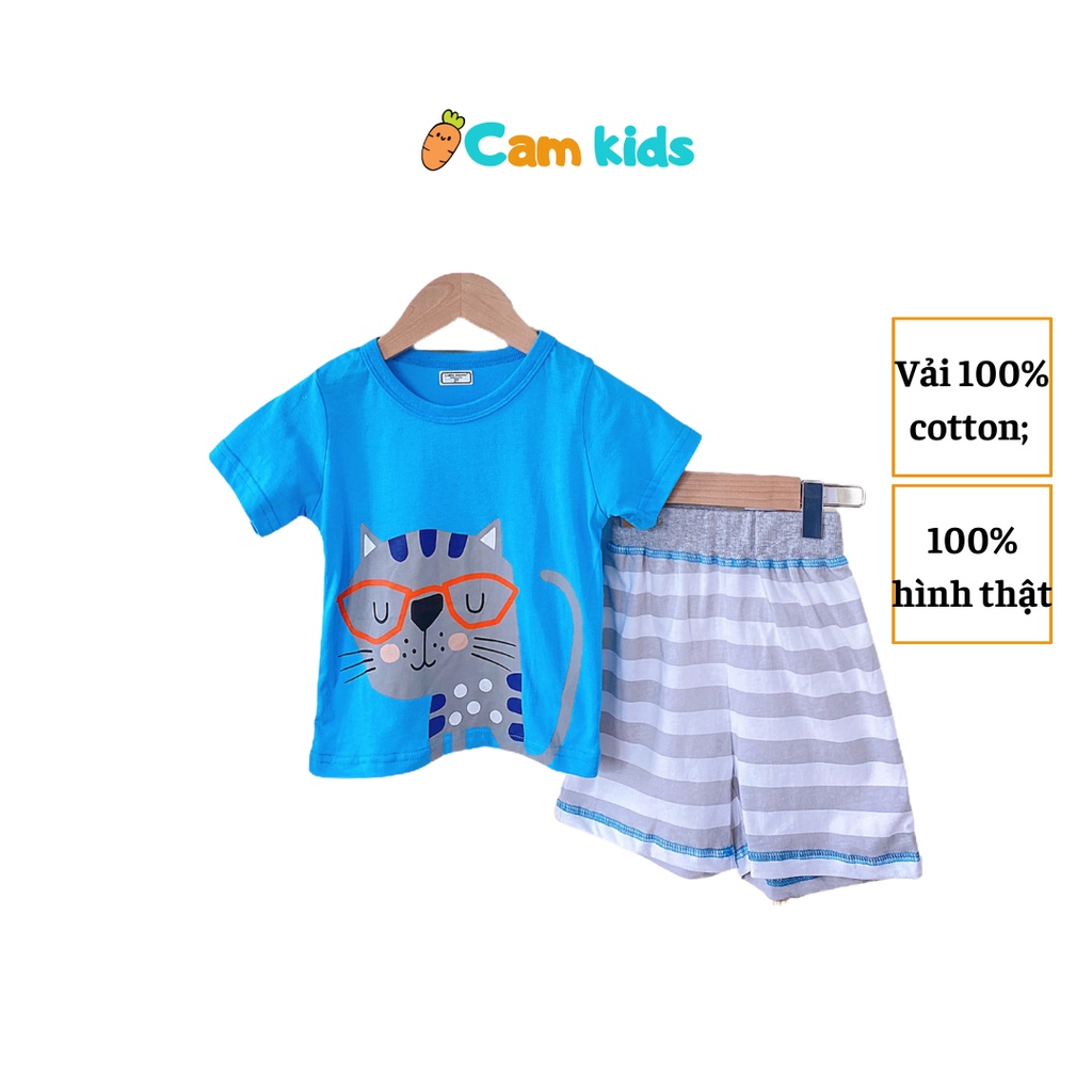 Bộ quần áo bé trai mùa hè hình mèo dễ thương chất vải cotton mềm mát LITTLE MAVEN