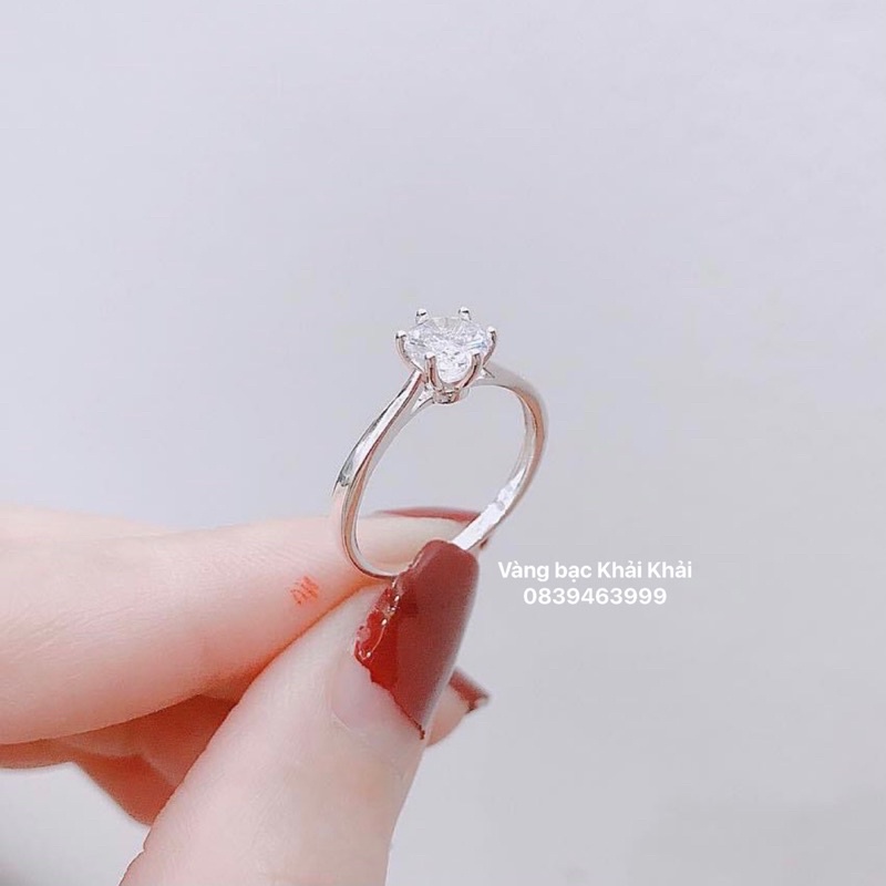 Nhẫn nữ bạc ta đá cao 6 trấu ôm đá , dày dặn , sáng bóng - Vàng Bạc Khải Khải