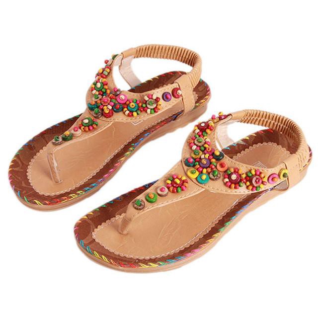 Sandal xỏ ngón đi biển đính hạt nhiều màu phong cách Bohemian cho nữ