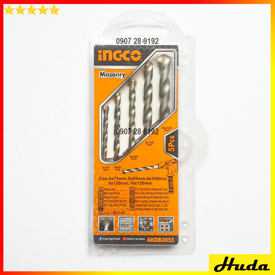 4-10mm Bộ 5 mũi khoan bê tông đuôi trơn Ingco AKDB3055  JKL