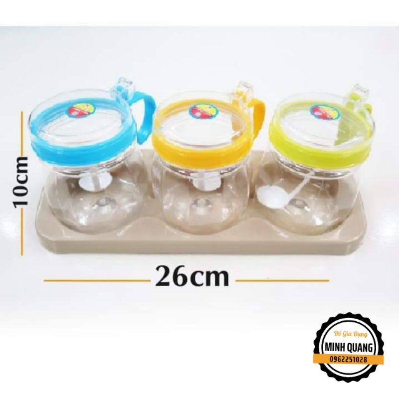 Bộ 3 Lọ Gia Vị Kèm Thìa Nhựa Việt Nhật Cao Cấp, Hũ Đựng Gia Vị Có Nắp Đậy Kèm Muỗng