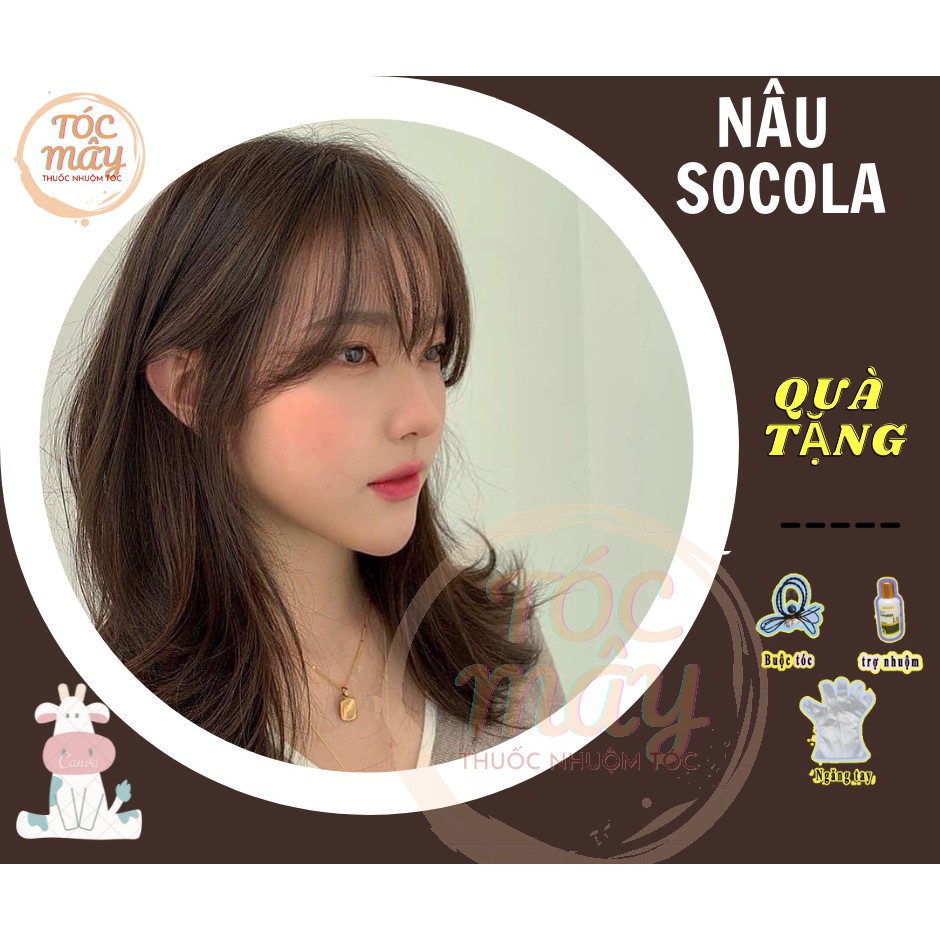 Thuốc nhuộm tóc màu Nâu CHOCOLATE sáng không cần tẩy tặng kèm trợ nhuộm oxy, Nâu scla, scola sáng