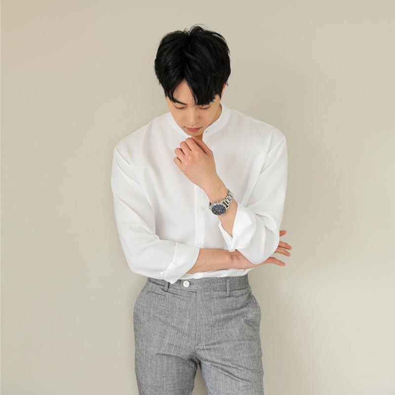 Áo Sơ Mi Form Rộng Phong Cách Hàn Quốc Cổ Trụ Dài Tay Tà Lượn Giấu Cúc , Chất Liệu Kate Lụa Thoáng Mát Mềm Mịn | BigBuy360 - bigbuy360.vn