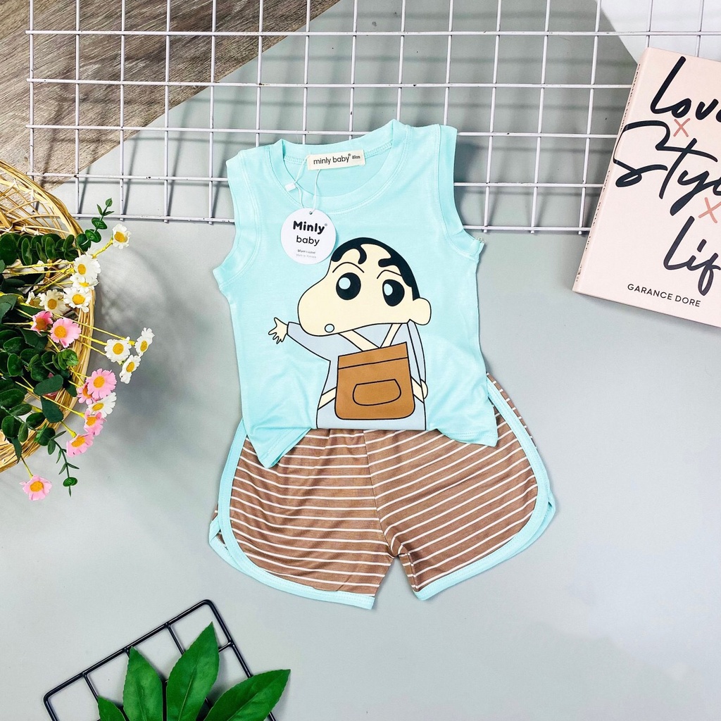 Bộ quần áo ba lỗ sát nách cho bé trai bé gái thun lạnh, quần kẻ sọc ngang. Bé 9-32kg MBBL17 Shop-Mẹ-Rùa