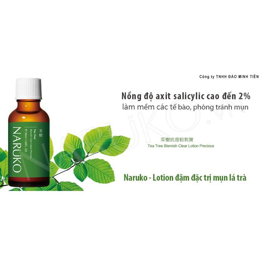 Lotion giảm mụn cám, đầu đen Naruko trà tràm đậm đặc Tea Tree Blemish Clear Lotion Precious 30ml (Bản Đài)